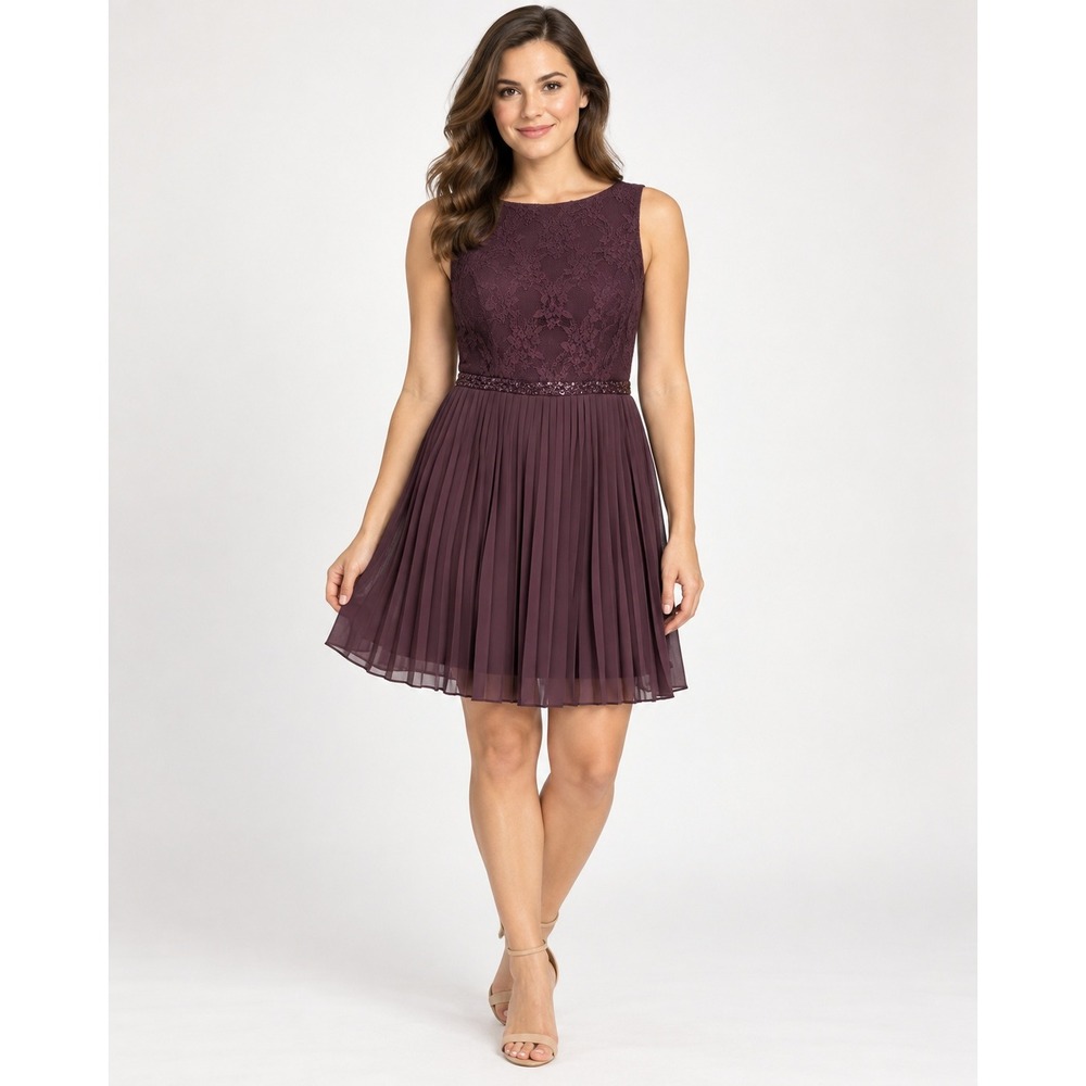 Speechless Lace Pleated Sequin Dress 11 Plum Purple Sleeveless Cocktail Party